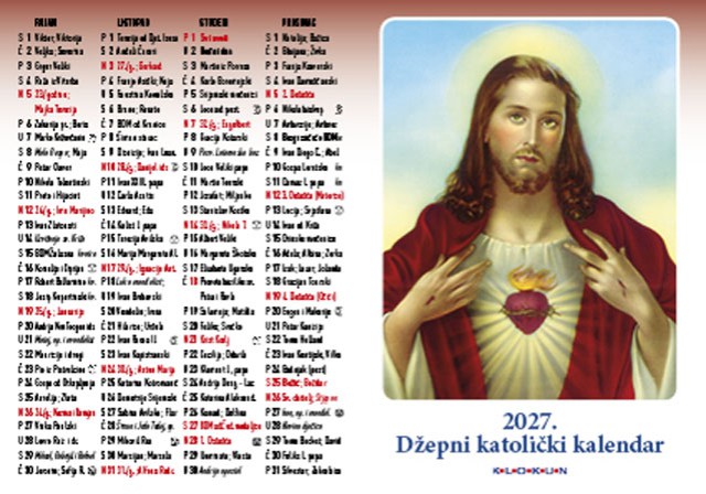Džepni katolički kalendar na preklop 2027. - Presveto Srce Isusovo